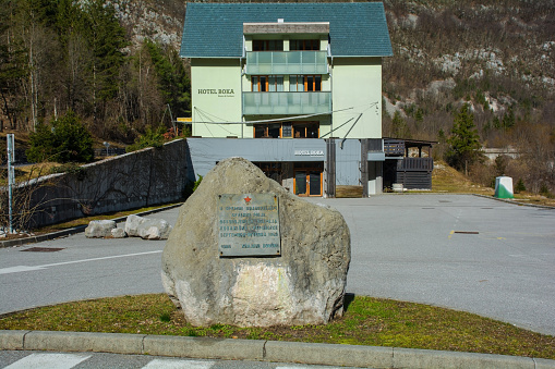Zaga, Slovenia - February 17th 2024. A world war two memorial near Zaga in the Bovec municipality of Primorska or Slovene Littoral region, north west Slovenia