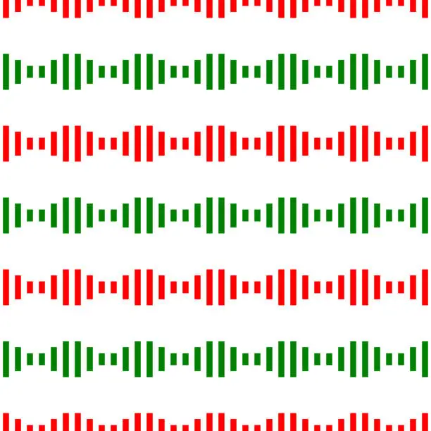 Vector illustration of Red and green sound wave stripes seamless pattern background vector design.