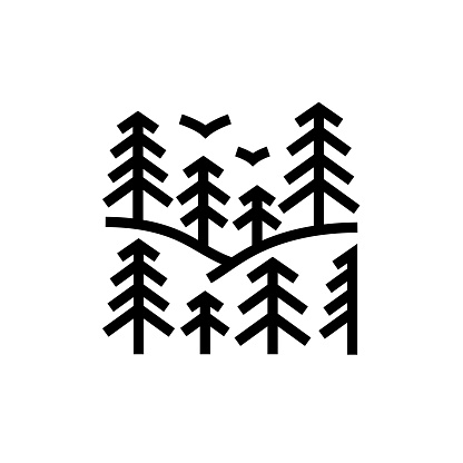 Forest Area and Pine Forest Line Icon