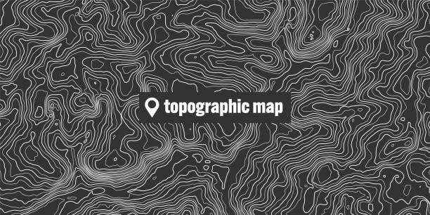 topographic map with contour lines. geographic terrain grid, relief height elevation. ground path pattern. travel and navigation, cartography design element. vector illustration - relief map topography extreme terrain mountain stock illustrations