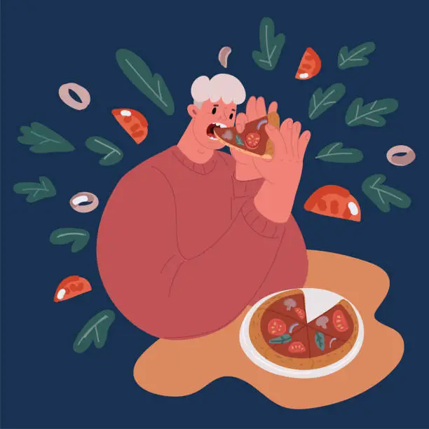 Vector illustration of Cartoon vector illustration of Man Eat Pizza
