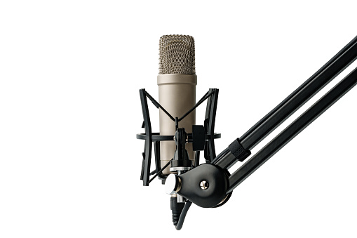 Professional studio microphone on the white background close up