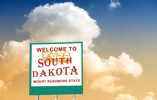 South Dakota welcome road sign