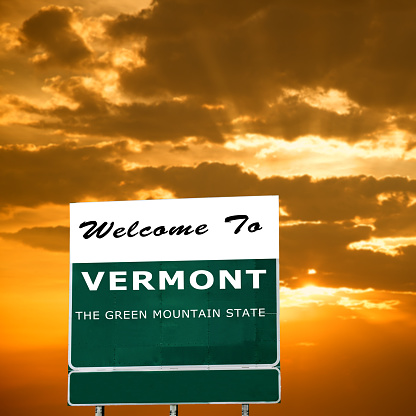 Vermont welcome road sign