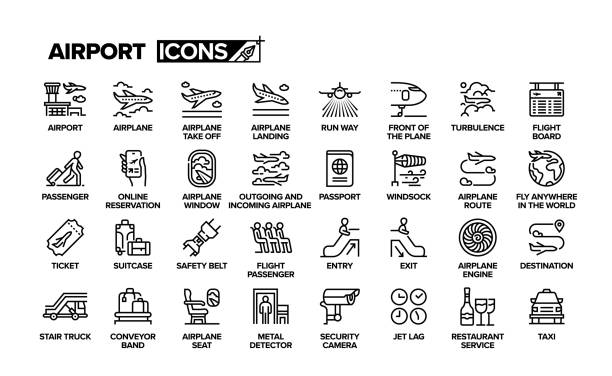 Airport Line Icon Set Airport Line Icon Set airplane mechanic stock illustrations