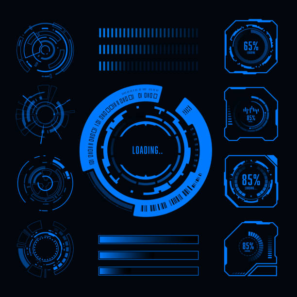 ilustrações de stock, clip art, desenhos animados e ícones de vector set loading progress frame hud futuristic design element. - digital display cyberspace security virtual reality simulator