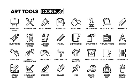 Art Tools Line Icon Set