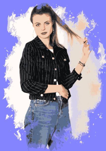 istock Tall young beautiful model in long hair in colorful frame, posing. 2027170657