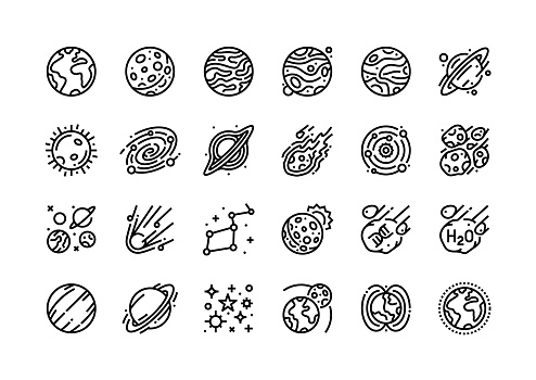 Space and Astronomy Line Icon Set