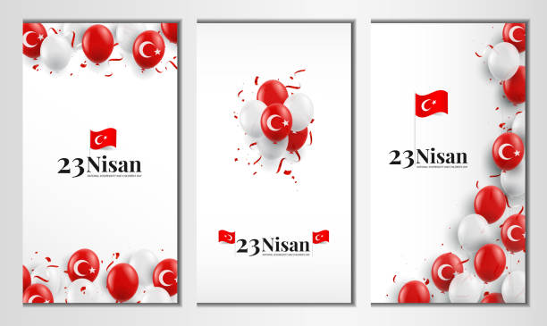 23 April, National sovereignty and children's day. 23 April, National sovereignty and children's day. Banner set. Vector Illustration. april stock illustrations