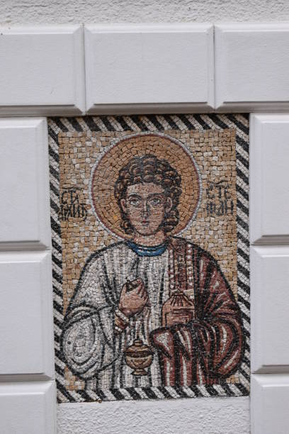 istock Vibrant mosaic art in historical monastery 2027178078