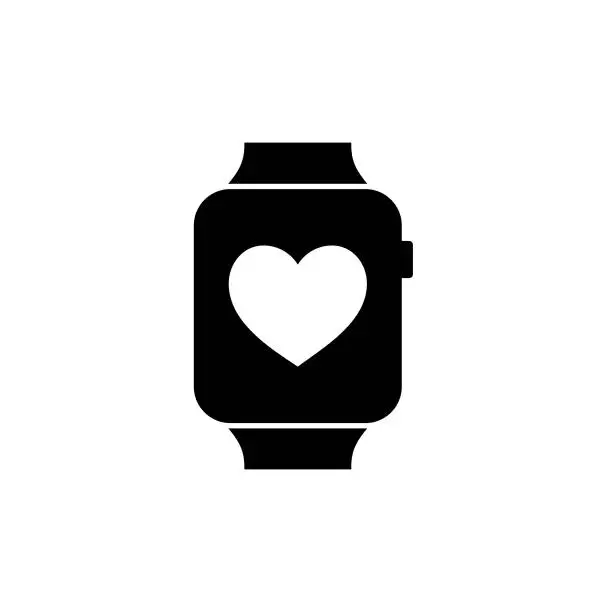Vector illustration of Wearable Smart Watch solid icon design on a white background. This black flat icon suits infographics, web pages, mobile apps, UI, UX, and GUI designs.