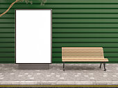 Empty Banner with a Wooden Bench