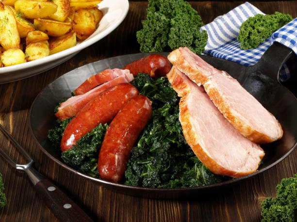 German Green Cabbage with Sausages and Meat; Meat specialty and popular fine food