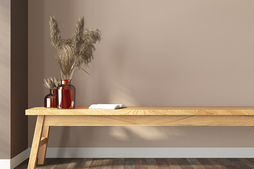 Wooden Bench with Accessories. 3D Render