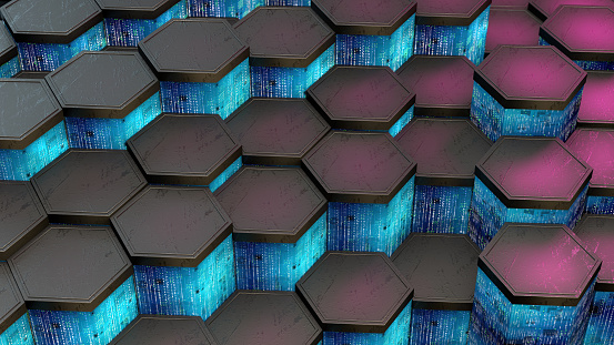 Futuristic Digital Technological Background with Hexagonal Elements. 3D Render