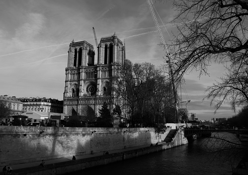 Notre-Dame de paris in black and white.