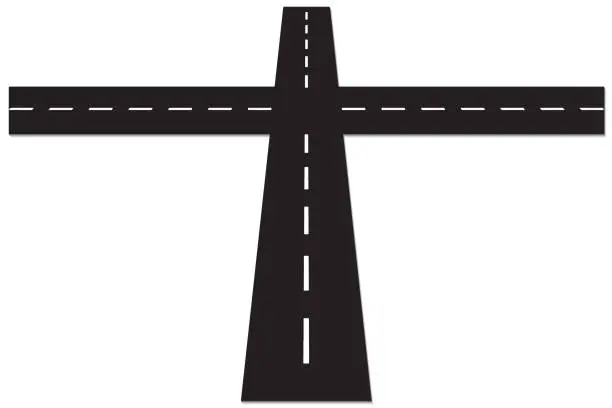 Vector illustration of Intersection road, plus sign In perspective and shadows.