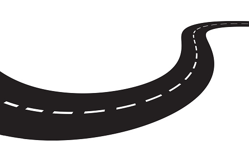 S-shaped road. Perspective. White background. Isolated.