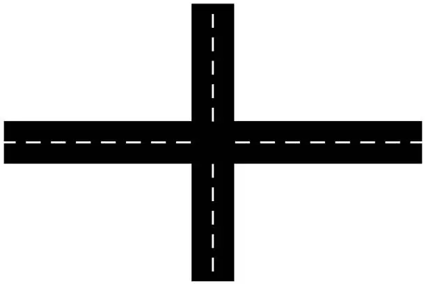 Vector illustration of Intersection road, plus sign and shadows