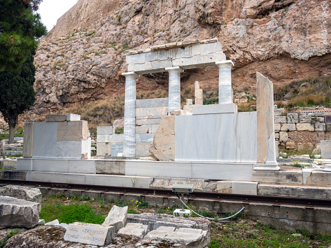 View of Athens with the Acropolis in the background against the blue sky in horizontal format