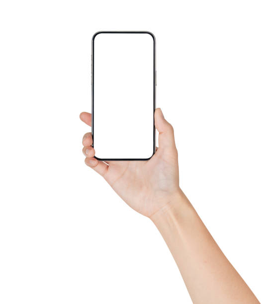 istock Hand holding smartphone with blank screen isolated on white background. 2027279994