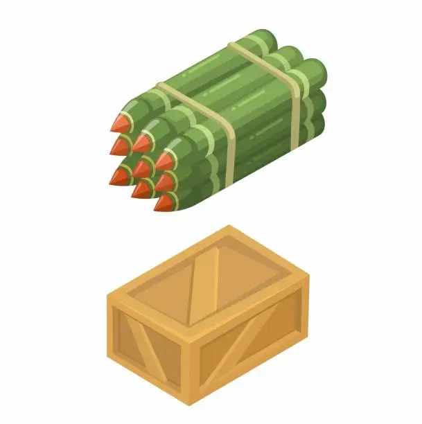 Vector illustration of Military Amunition Crate And Missile Isometric Illustration Vector