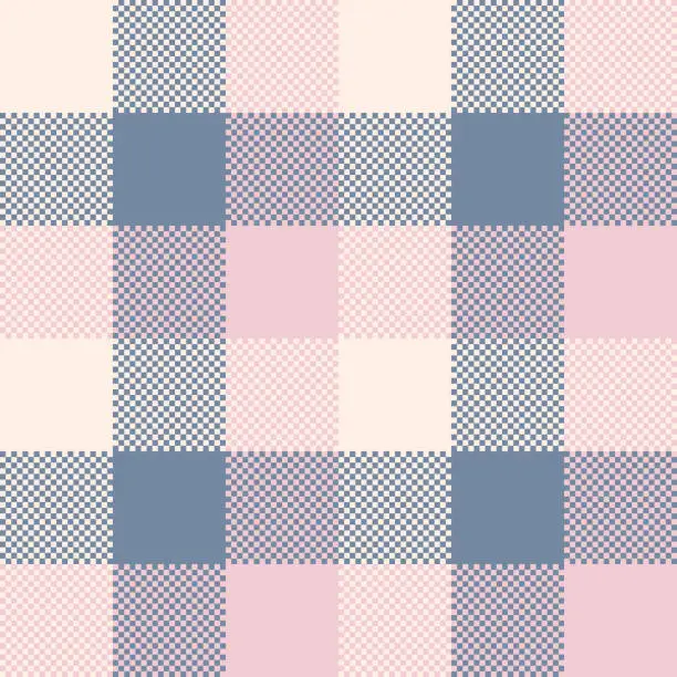 Vector illustration of Buffalo Plaid seamless patten. Vector checkered pink and gray plaid textured background. Traditional gingham fabric print. Flannel winter plaid texture for fashion, print, design.