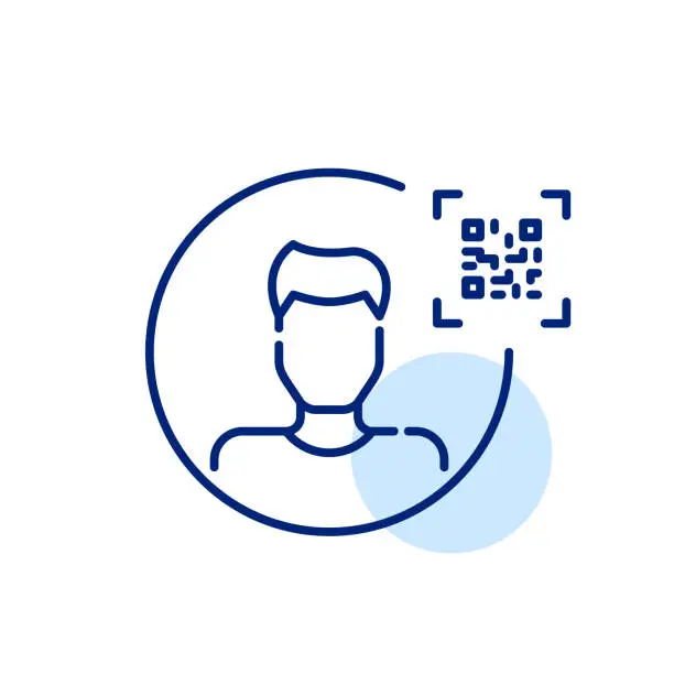Vector illustration of Male user account avatar and qr-code. P2P banking transfer. Pixel perfect, editable stroke