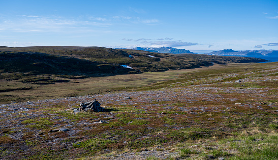 Landscape scenery near Makkaur Fyr Lighthouse, Batsfjord, Varanger, Northern Norway.