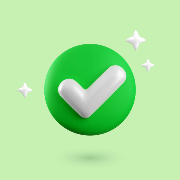 bildbanksillustrationer, clip art samt tecknat material och ikoner med vector 3d check mark realistic icon. trendy plastic checkmark concept, select icon with sparkles and shadow on green background. green yes button. 3d render tick sign illustration for web, app, design - bock