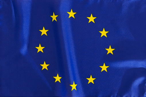 The European flag. Twelve gold stars. Unity of Europe. EU flag