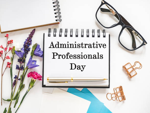 istock Happy Administrative Professionals Day. Notepad with congratulatory inscriptions 2027396347