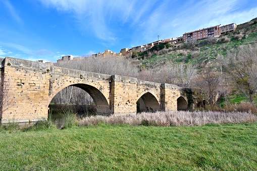 On January 4th, 2024,\nAncient buildings seen in San Vicente de la Sonsierra,La Rioja Province, Spain. These are church and stone Bridge built in the Middle Ages.