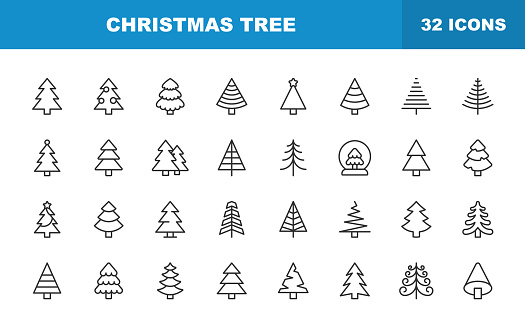 Christmas Tree Line Icons. Editable Stroke. Contains such icons as Environment, Nature, Holiday, Christmas, Pine Tree, Winter, Tree.