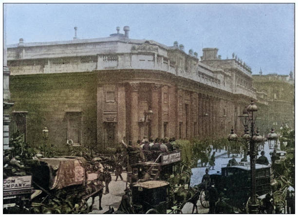 antique photo of world's landmarks (circa 1894): bank of england, london - bank of england stock illustrations