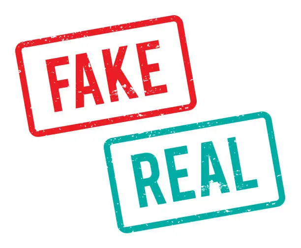 Vector illustration of Fake vs Real Stamp Badge