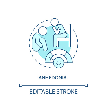 Anhedonia soft blue concept icon. Personality disorder. Psychiatry condition. Round shape line illustration. Abstract idea. Graphic design. Easy to use in infographic, presentation, brochure, booklet