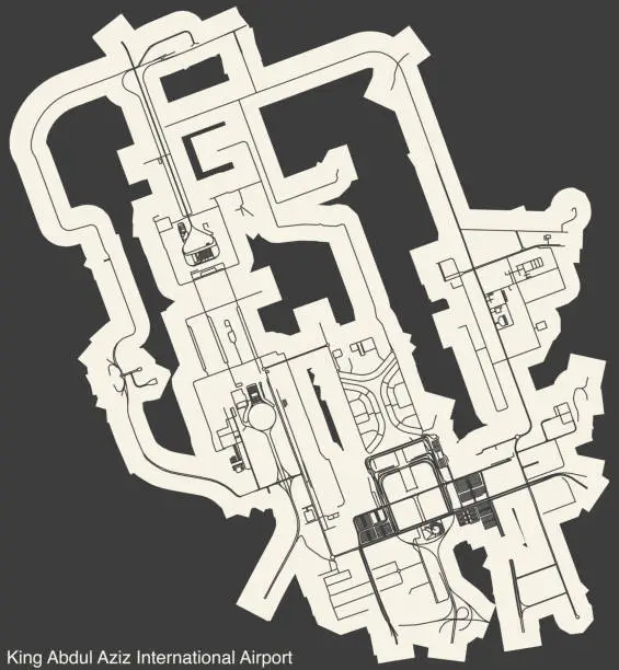 Vector illustration of Terminals layout plan of the KING ABDULAZIZ INTERNATIONAL AIRPORT (JED, OEJN), JEDDAH