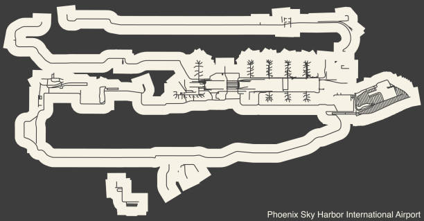 ilustrações de stock, clip art, desenhos animados e ícones de terminals layout plan of the phoenix sky harbor international airport (phx, kphx), phoenix - control harbor airport tower
