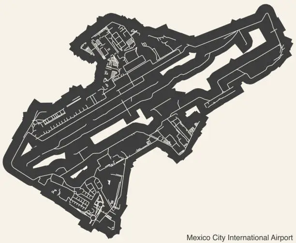 Vector illustration of Terminals layout plan of the MEXICO CITY INTERNATIONAL AIRPORT (MEX, MMMX), MEXICO CITY