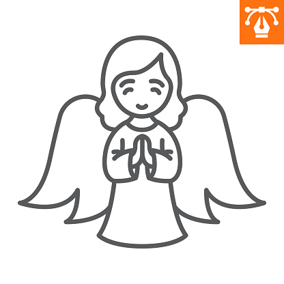 Angel line icon, outline style icon for web site or mobile app, Easter and Valentine's day, little girl with wings vector icon, simple vector illustration, vector graphics with editable strokes.