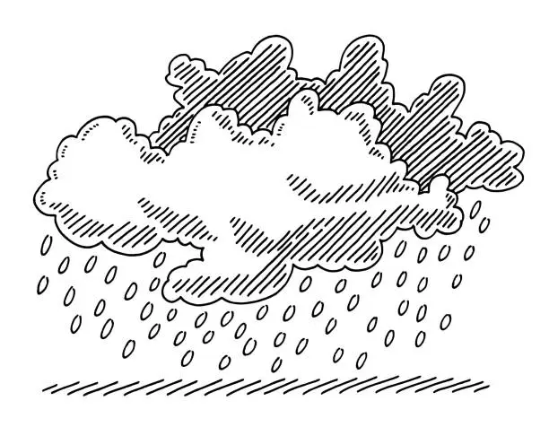 Vector illustration of Rain Cloud Weather Symbol Drawing