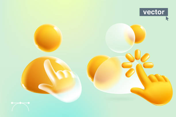 istock Person user icon with realistic 3D hand shape cursor in glassmorphism style. 3D avatar made of matte glass, cursor, loading icon and spheres. 2027454719