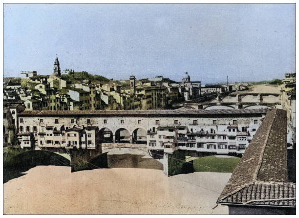 antique photo of world's landmarks (circa 1894): ponte vecchio, florence, italy - ponte vecchio点のイラスト素材／クリップアート素材／マンガ素材／アイコン素材