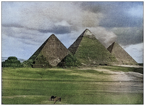 Antique photo of World's landmarks (circa 1894): Giza pyramids, Egypt