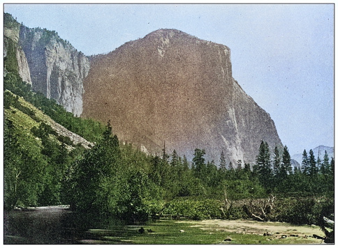 Antique photo of World's landmarks (circa 1894): El Capitan, Yosemite Valley, California