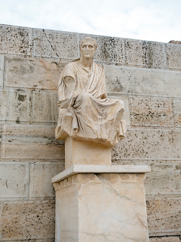 Ancient statue of Roman Emperor Antoninus Pius at the Ancient Agora in Athens, Greece