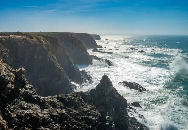 Breathtaking Atlantic coast cliffs of Cabo SardÃ£o, Ponta do Cavaleiro, Odemira, Bejo, Alentejo, Portugal