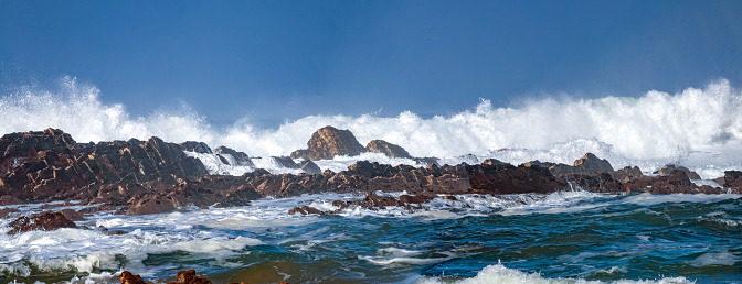 The incredible force of the Atlantic ocean waves on the shores of Almograve, Odemira, fishermen's trail, Rota Vicentina, Alentejo Portugal